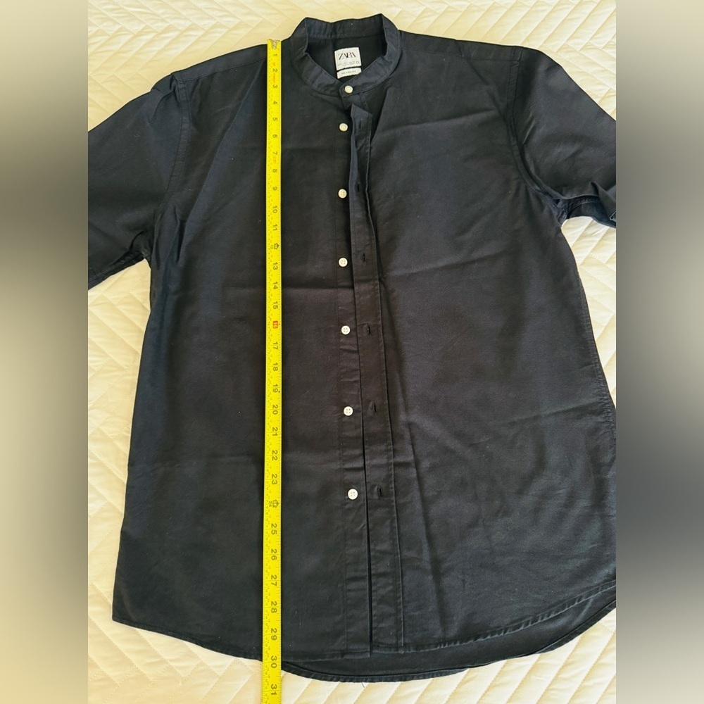 Zara Man Mandarin Collar Button Down Shirt Black Size L Used Great Condition! - Picture 10 of 11